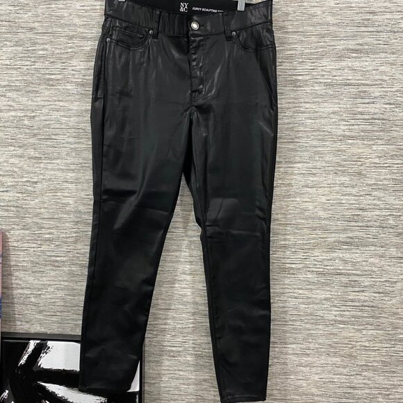 NY&C Pants - NY&C Curvy Sculpting Skinny Pants Black Faux Leather Size 14